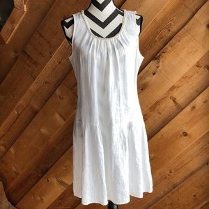 Anthro Malvin I Love Linen White Sleeveless Dress Pearl Bead Neckline Large